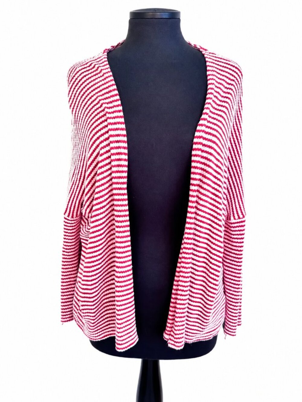 August Mist Red White Striped Lightweight Open Cardigan M